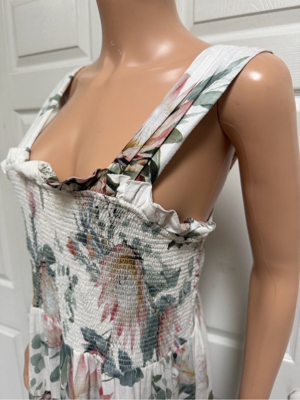 Express Linen Bland Floral Smocked Tiered Maxi Dress Size L - Picture 13 of 15